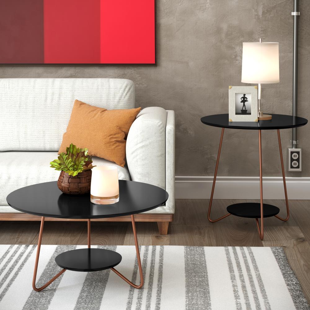 Conjunto Mesa Centro e Apoio Liz com Pés de Ferro Preto - RPM Móveis