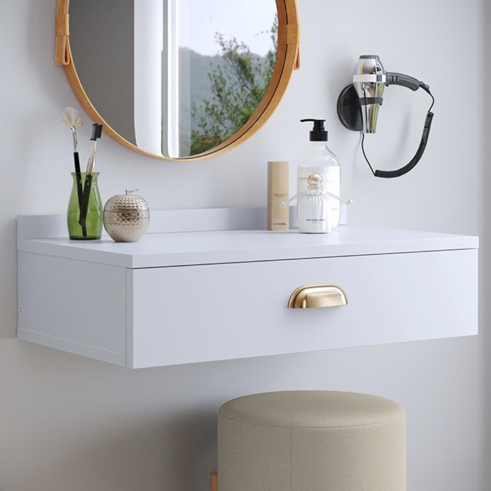 Conjunto Quarto 2 Mesas Cabeceira Retrô Mesinha Lateral Cama E Penteadeira Suspensa Organizadora Decoração Ambiente Branco - RPM Móveis  