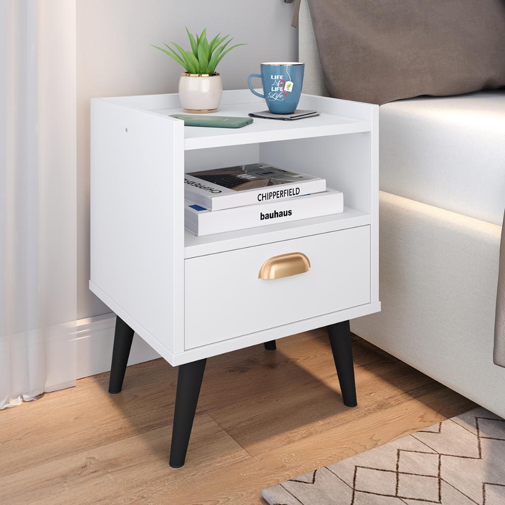Conjunto Quarto 2 Mesas Cabeceira Retrô Mesinha Lateral Cama E Penteadeira Suspensa Organizadora Decoração Ambiente Branco - RPM Móveis  