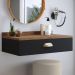 Conjunto Quarto 2 Mesas Cabeceira Retrô Mesinha Lateral Cama E Penteadeira Suspensa Organizadora Decoração Ambiente Preto/Freijó - RPM Móveis  