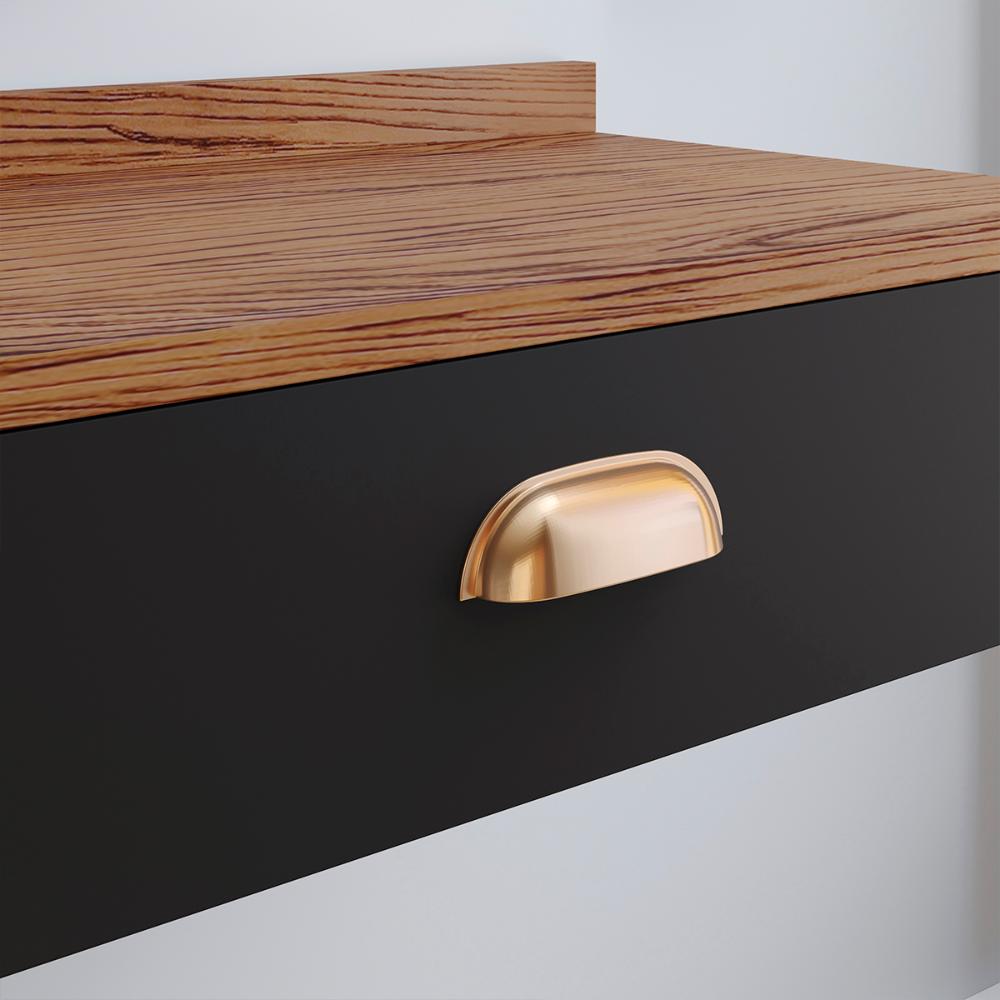 Conjunto Quarto 2 Mesas Cabeceira Retrô Mesinha Lateral Cama E Penteadeira Suspensa Organizadora Decoração Ambiente Preto/Freijó - RPM Móveis  