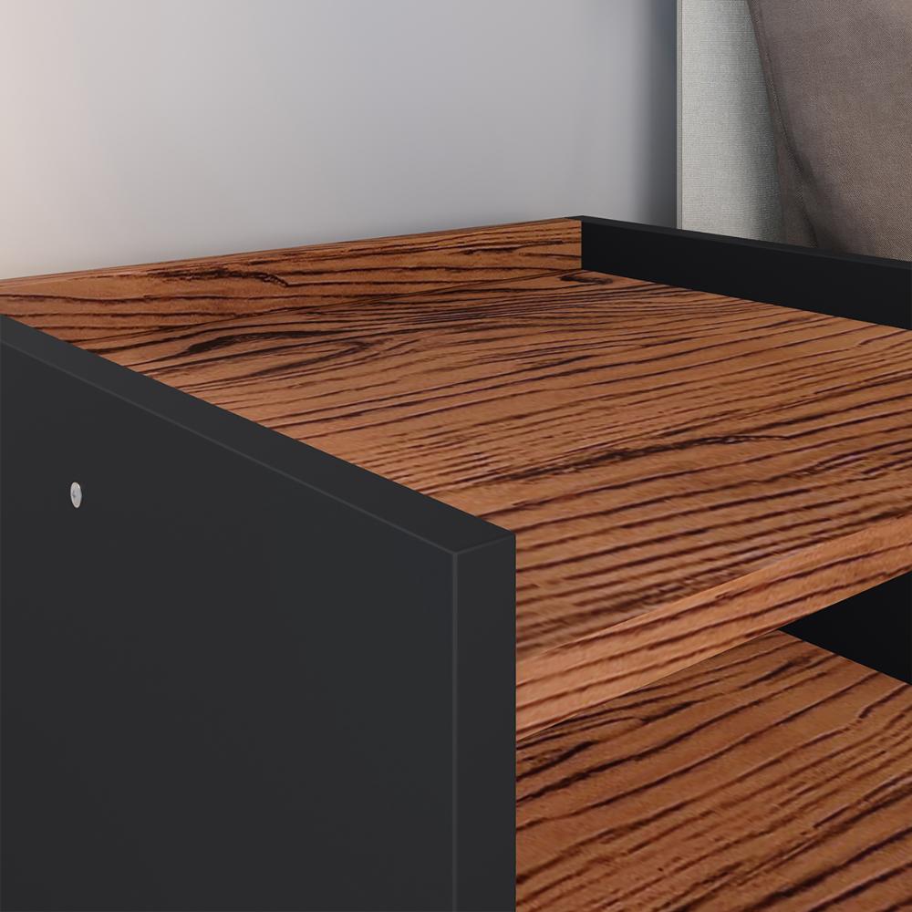 Conjunto Quarto 2 Mesas Cabeceira Retrô Mesinha Lateral Cama E Penteadeira Suspensa Organizadora Decoração Ambiente Preto/Freijó - RPM Móveis  