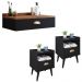 Conjunto Quarto 2 Mesas Cabeceira Retrô Mesinha Lateral Cama Preto/Freijó E Penteadeira Suspensa Organizadora Decoração Ambiente Preto- RPM Móveis 