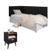 Conjunto Quarto Cabeceira Cama Solteiro E Mesinha Retrô Puxador Concha Pés Palito Quarto Moderno Mesa 1 Gaveta Preto/Freijó - RPM Móveis