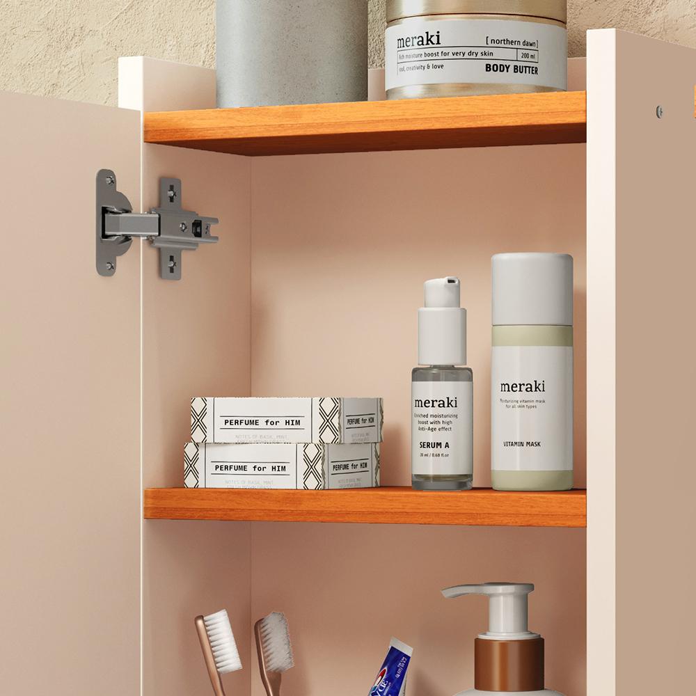 Espelheira Suspensa Madri Armário Parede Armarinho Banheiro Prateleira Organizadora - Off White/Cinamomo - RPM Móveis