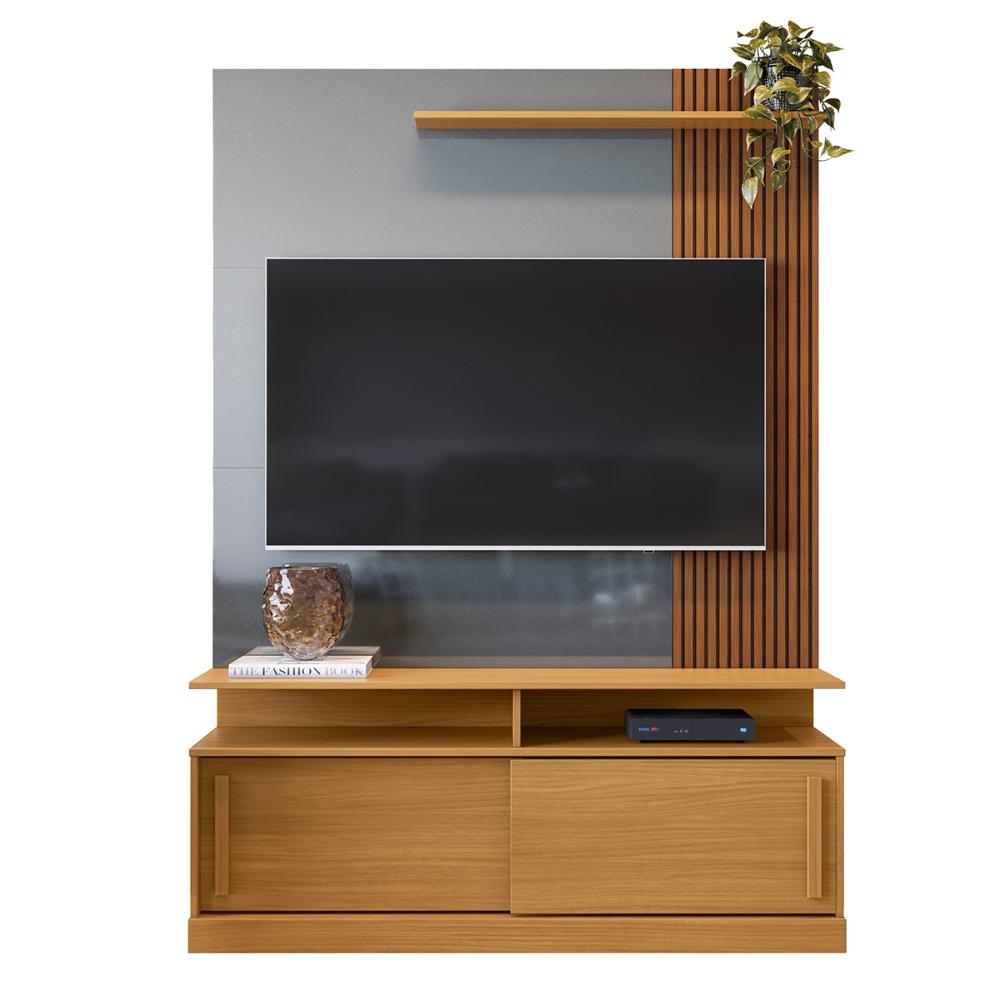 Estante Home TV 47 48 50 55 60 Polegadas Porta e Nicho Sala Pequena Chicago 1,36- Tauari Ripado/Cinza - Lojas RPM