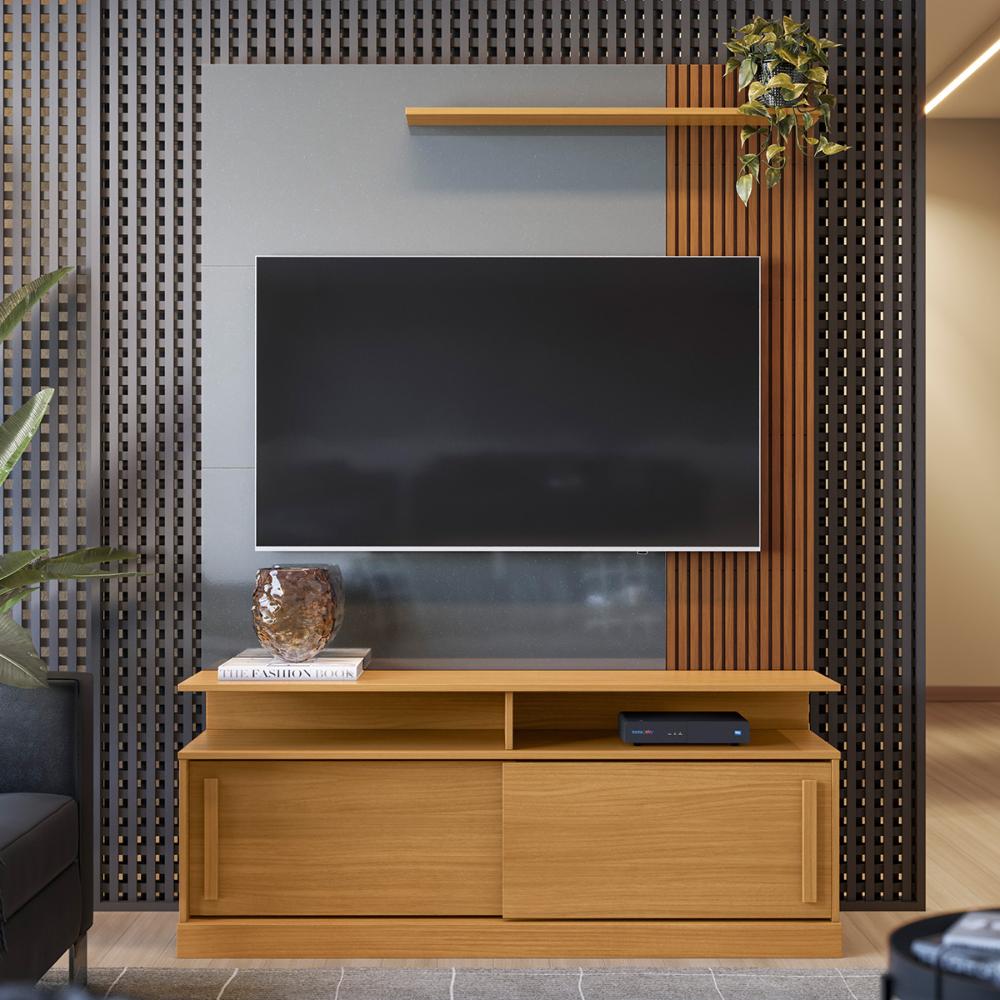 Estante Home TV 47 48 50 55 60 Polegadas Porta e Nicho Sala Pequena Chicago 1,36- Tauari Ripado/Cinza - Lojas RPM