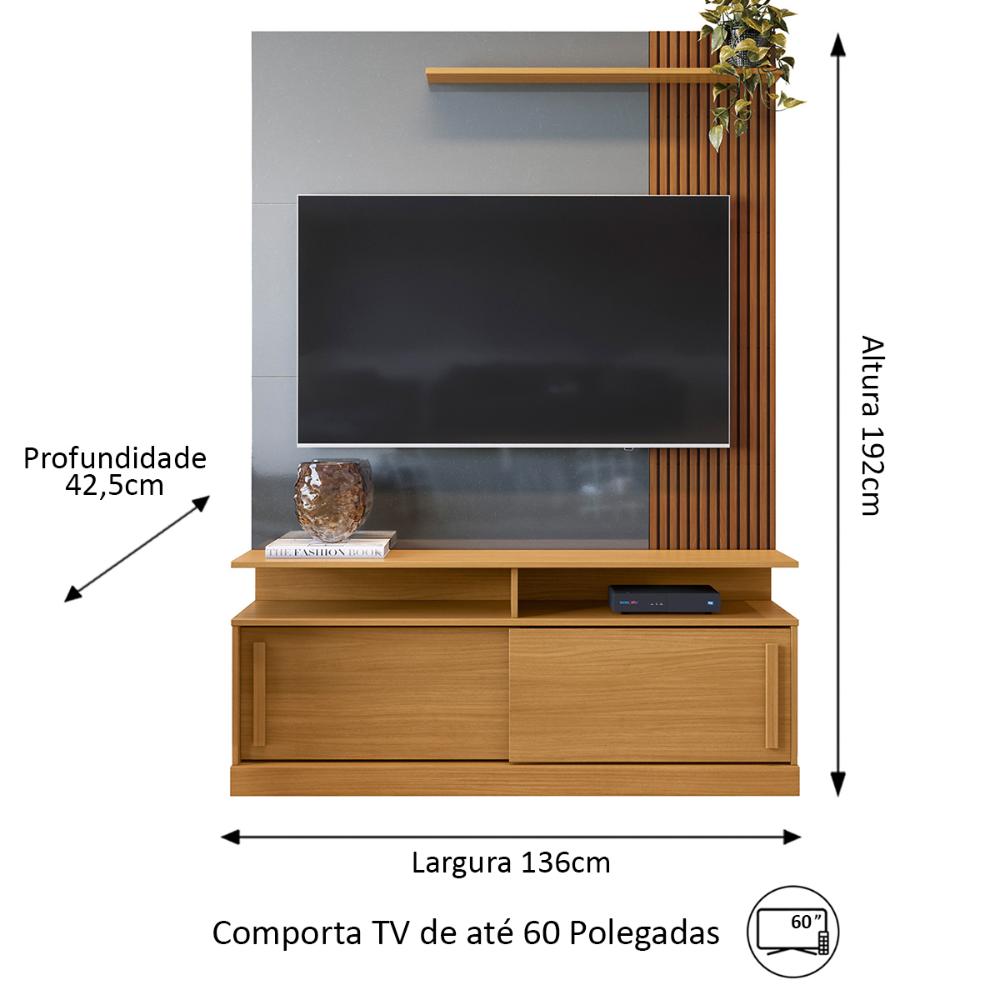 Estante Home TV 47 48 50 55 60 Polegadas Porta e Nicho Sala Pequena Chicago 1,36- Tauari Ripado/Cinza - Lojas RPM