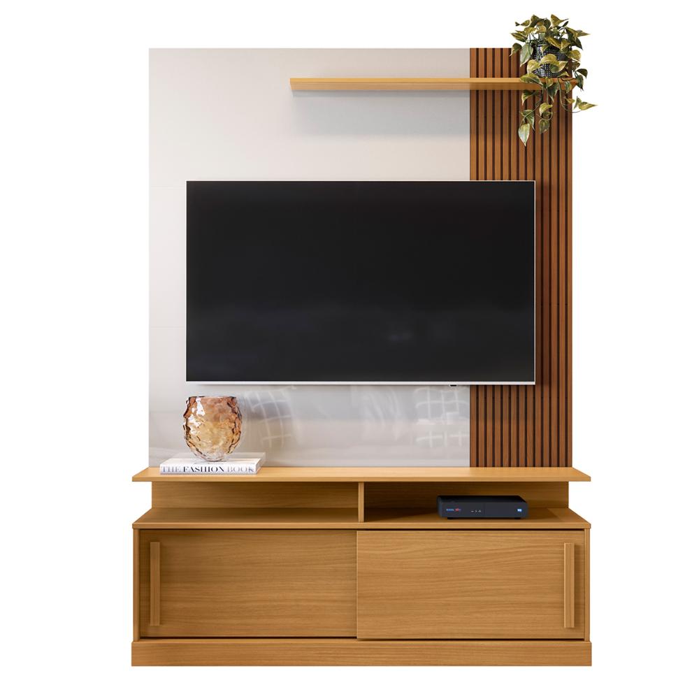Estante Home TV 47 48 50 55 60 Polegadas Porta e Nicho Sala Pequena Chicago 1,36- Tauari Ripado/Off White - Lojas RPM