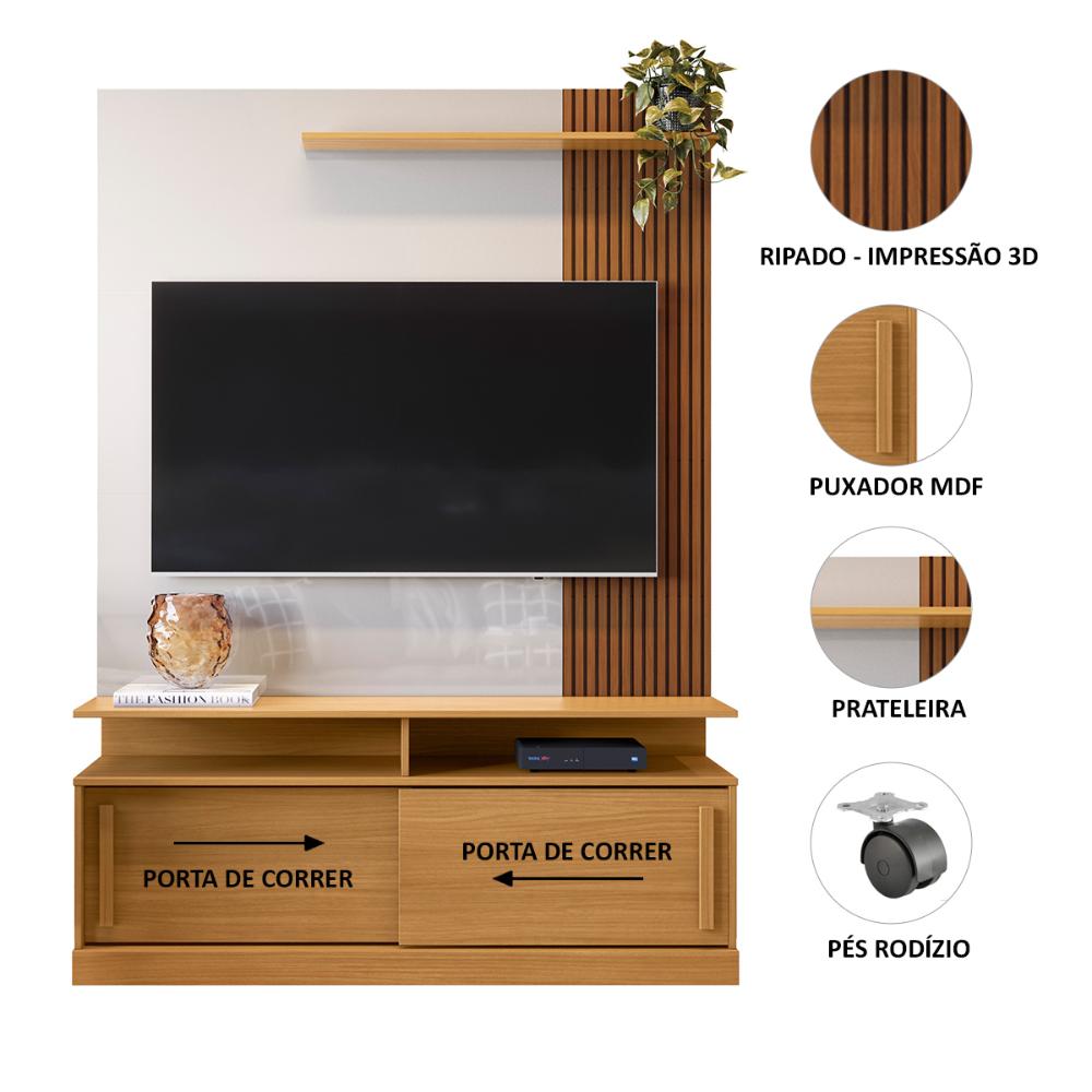 Estante Home TV 47 48 50 55 60 Polegadas Porta e Nicho Sala Pequena Chicago 1,36- Tauari Ripado/Off White - Lojas RPM