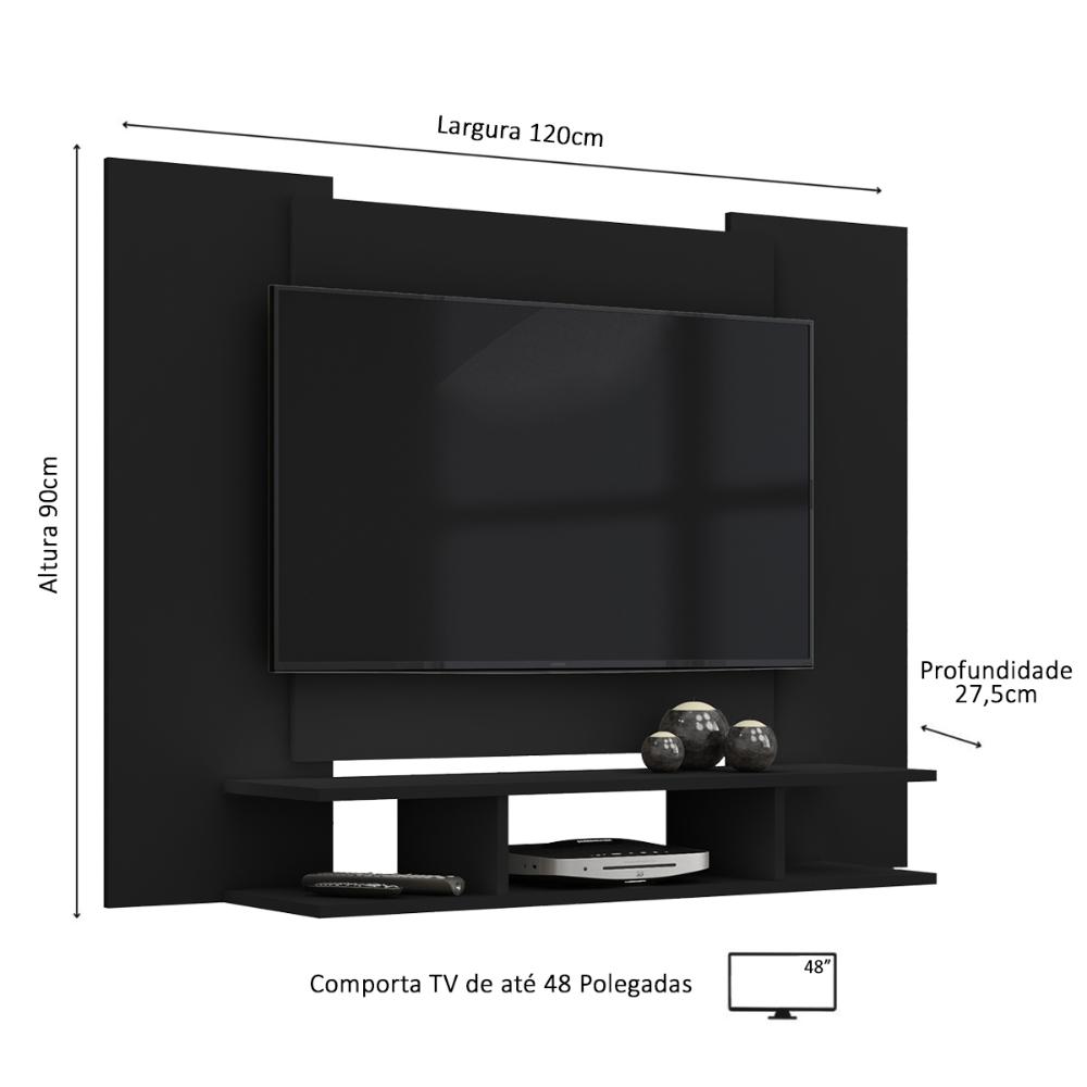 Estante Painel EJ Televisão 22 32 40 42 47 48 Polegadas com Nichos Sala Quarto Pequeno- Preto – RPM
