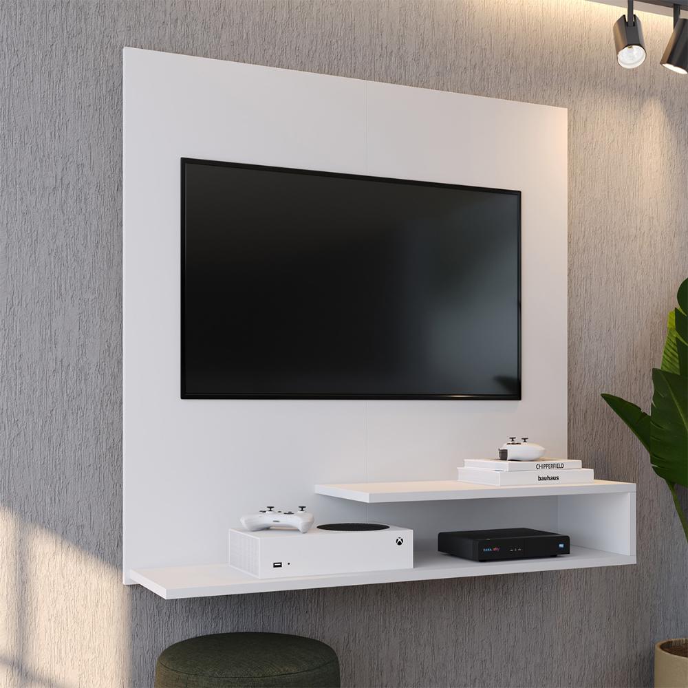 Estante Painel Parede Smart New TV 32 Polegadas Prateleiras Decorativas Sala Quarto Pequeno Retrô – Branco - RPM