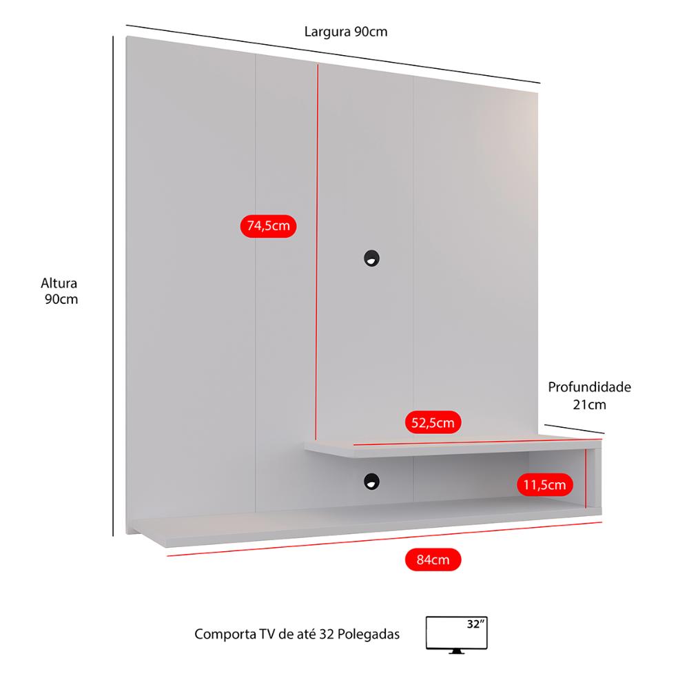 Estante Painel Parede Smart New TV 32 Polegadas Prateleiras Decorativas Sala Quarto Pequeno Retrô – Branco - RPM