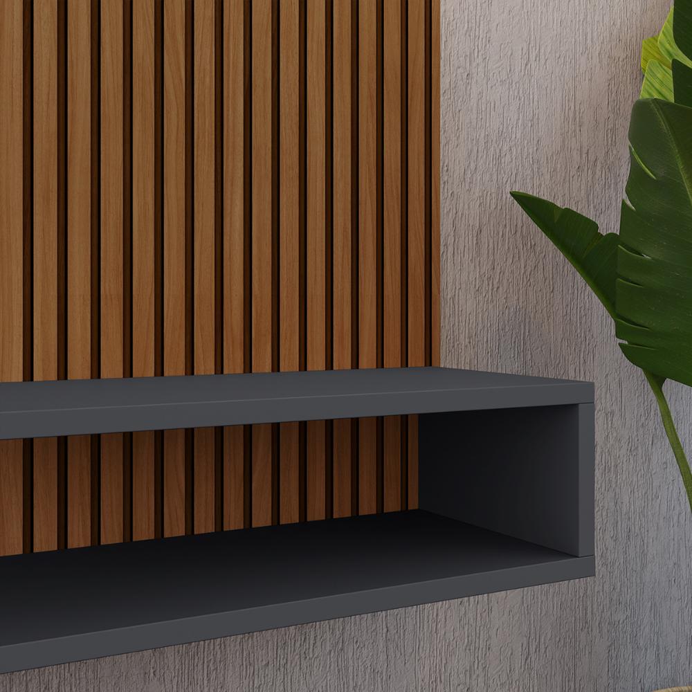 Estante Painel Parede Smart New TV 32 Polegadas Prateleiras Decorativas Sala Quarto Pequeno Retrô – Ripado Cinza - RPM