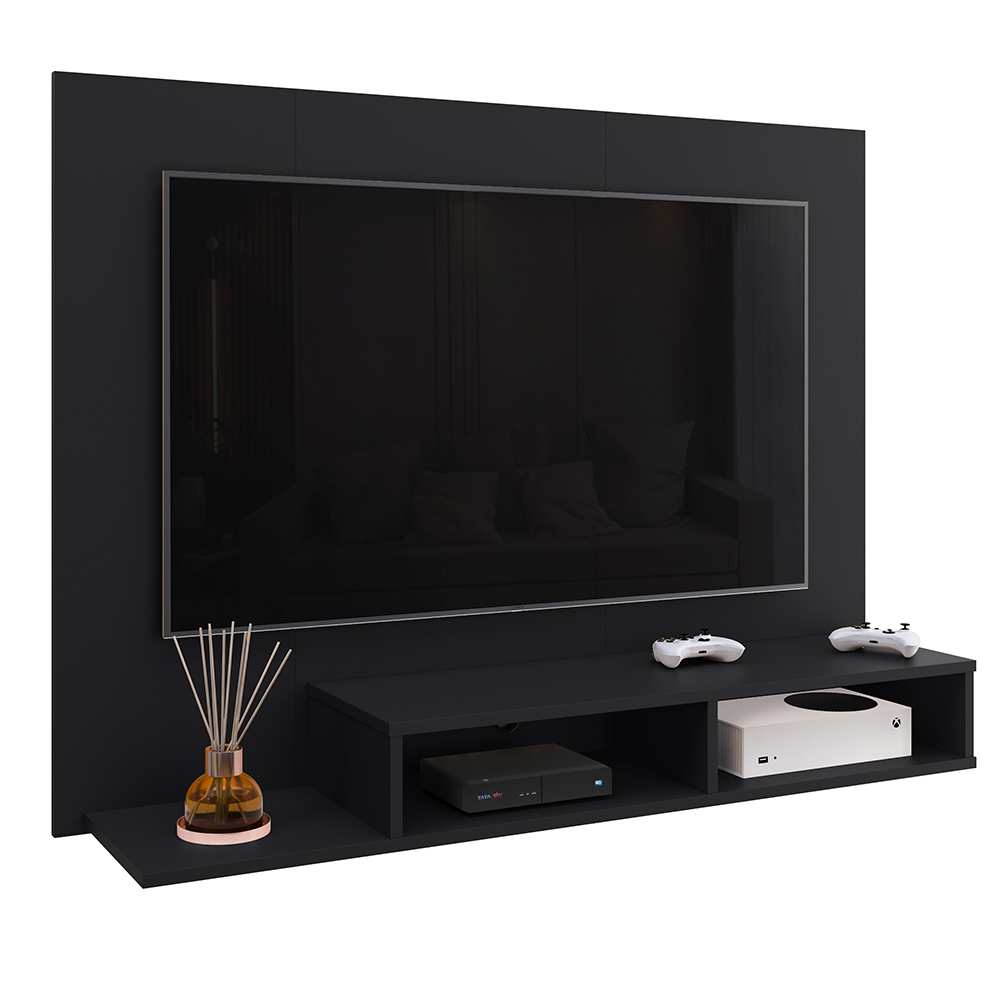Estante Painel Suspenso TV 48 Polegadas Nicho Organizador Prateleira Decorativa Sala Quarto Moderno Dubai - Preto - RPM