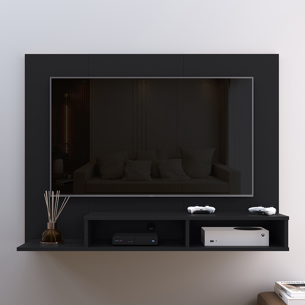 Estante Painel Suspenso TV 48 Polegadas Nicho Organizador Prateleira Decorativa Sala Quarto Moderno Dubai - Preto - RPM