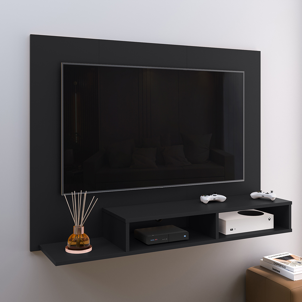 Estante Painel Suspenso TV 48 Polegadas Nicho Organizador Prateleira Decorativa Sala Quarto Moderno Dubai - Preto - RPM