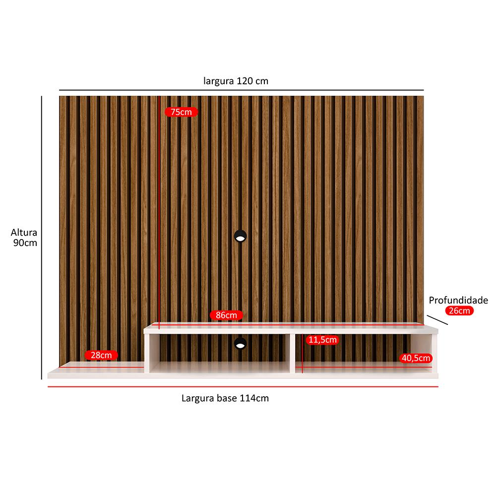 Estante Painel Suspenso TV 48 Polegadas Nicho Organizador Prateleira Decorativa Sala Quarto Moderno Dubai Ripado/Off White - RPM Móveis