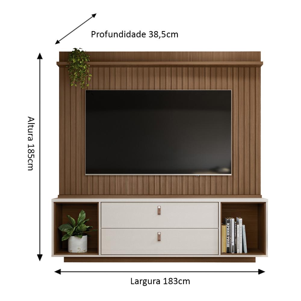 Home Dakar Estante Painel Tv Até 75 Polegadas Ripado Prateleira 2 Portas Basculante - Cedro/Off White Perolizado - Lojas RPM