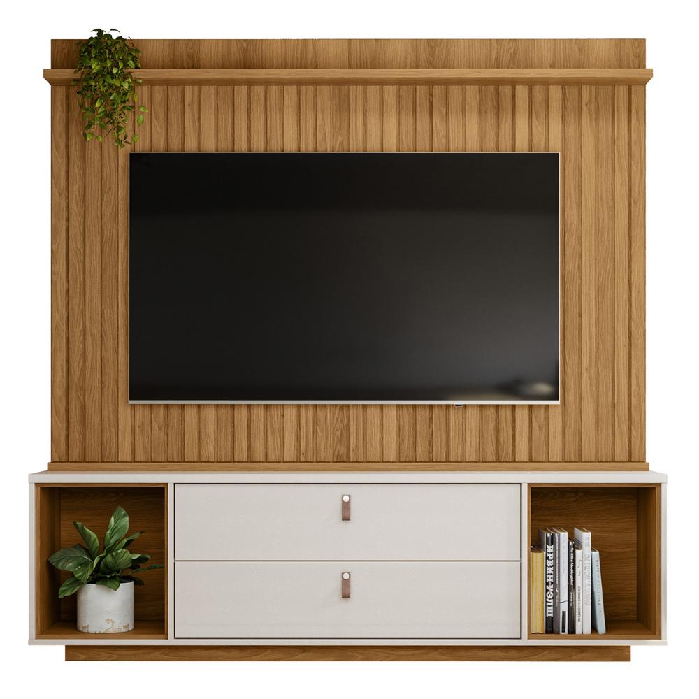 Home Dakar Estante Painel Tv Até 75 Polegadas Ripado Prateleira 2 Portas Basculante - Freijó/Off White Perolizado - Lojas RPM