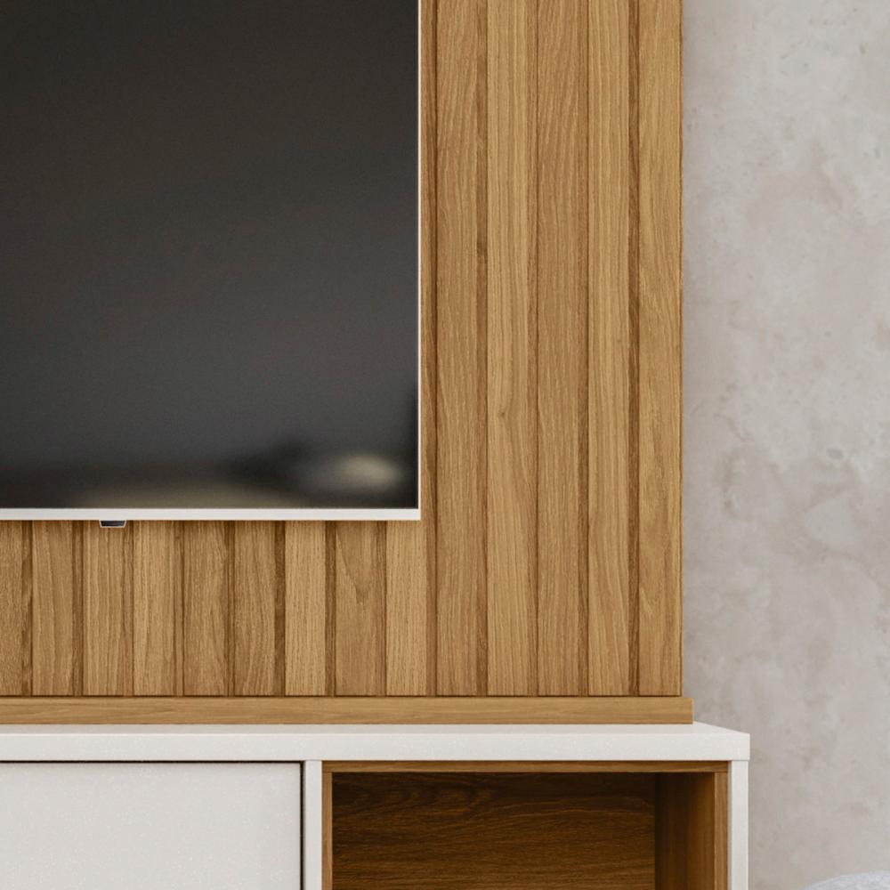 Home Dakar Estante Painel Tv Até 75 Polegadas Ripado Prateleira 2 Portas Basculante - Freijó/Off White Perolizado - Lojas RPM