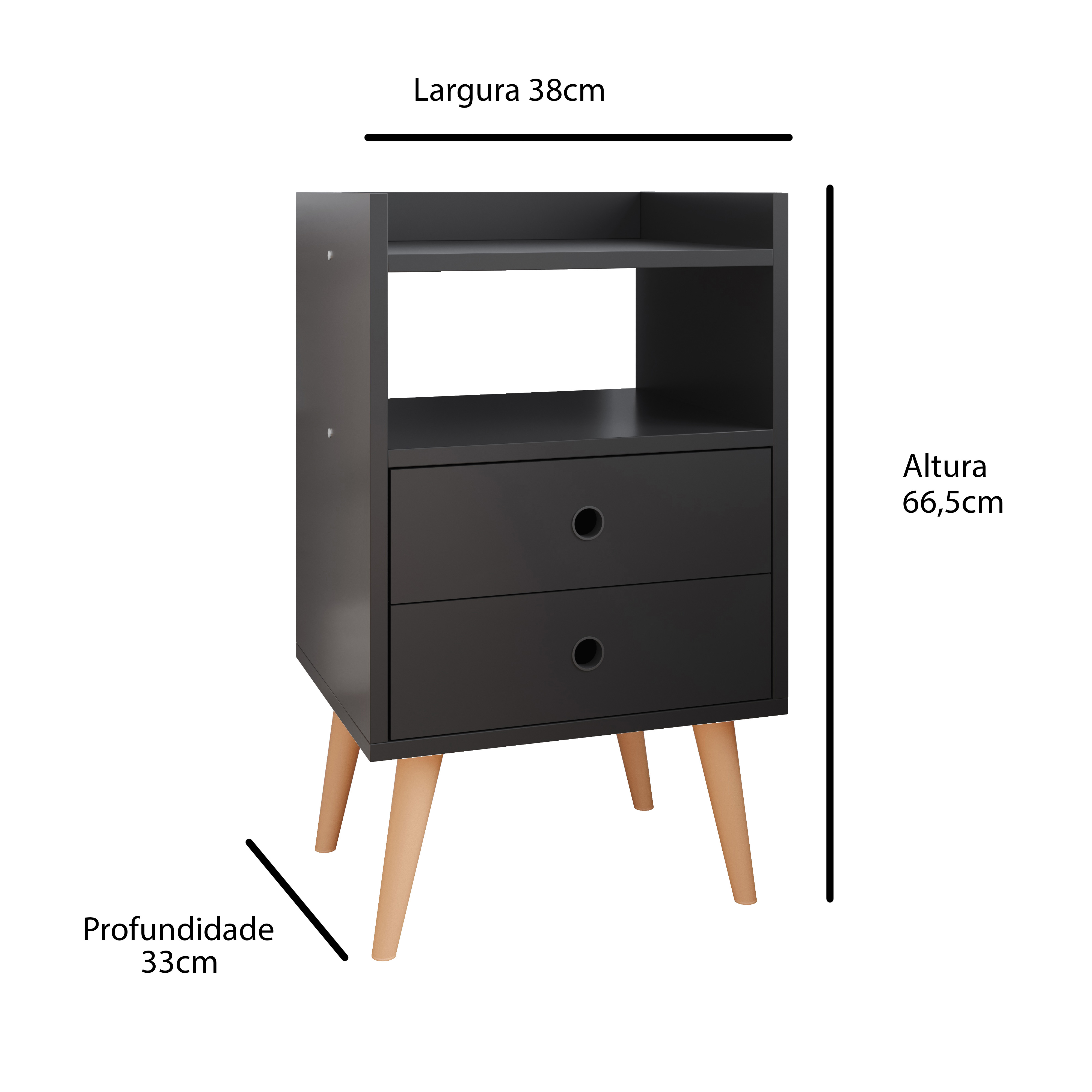 Jogo 2 Mesas de Cabeceira Pequena Kit Mesinhas Apoio Nicho Gavetas Decoração Quarto Casal Retrô Dream - Preto - RPM