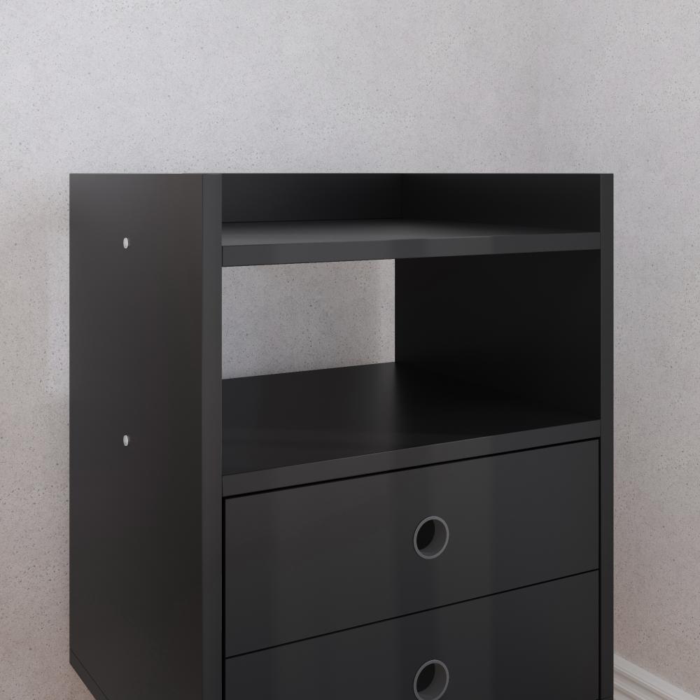 Jogo 2 Mesas de Cabeceira Pequena Kit Mesinhas Apoio Nicho Gavetas Decoração Quarto Casal Retrô Dream - Preto - RPM