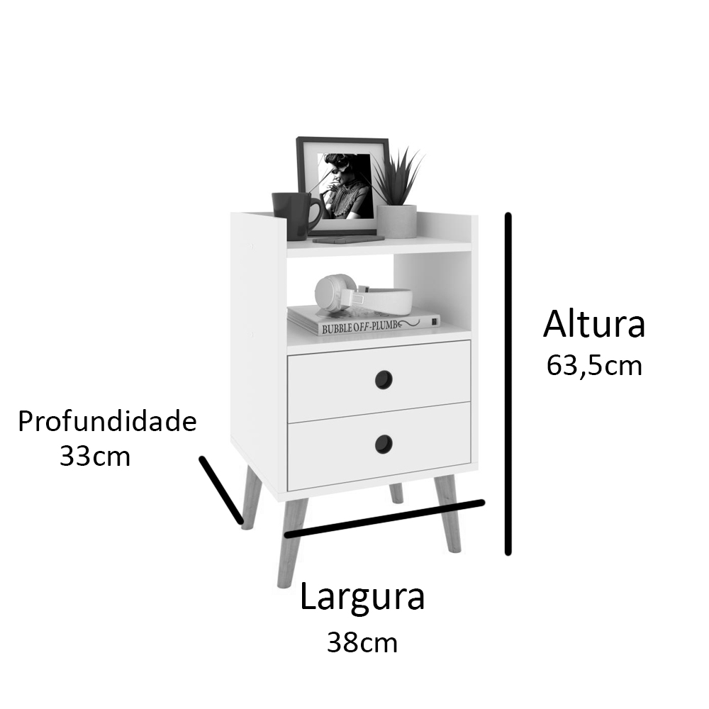 Jogo 2 Mesas de Cabeceira Pequena Kit Mesinhas Apoio Nicho Gavetas Decoração Quarto Casal Retrô Dream - Preto - RPM