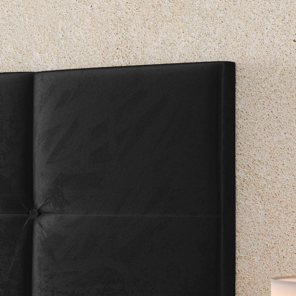 Jogo Quarto 2 Mesinhas Apoio Prateleira Pés Palito Retrô Cabeceira Modular Bia Estofado Suede Cama Box Casal 1,40 Preto - RPM