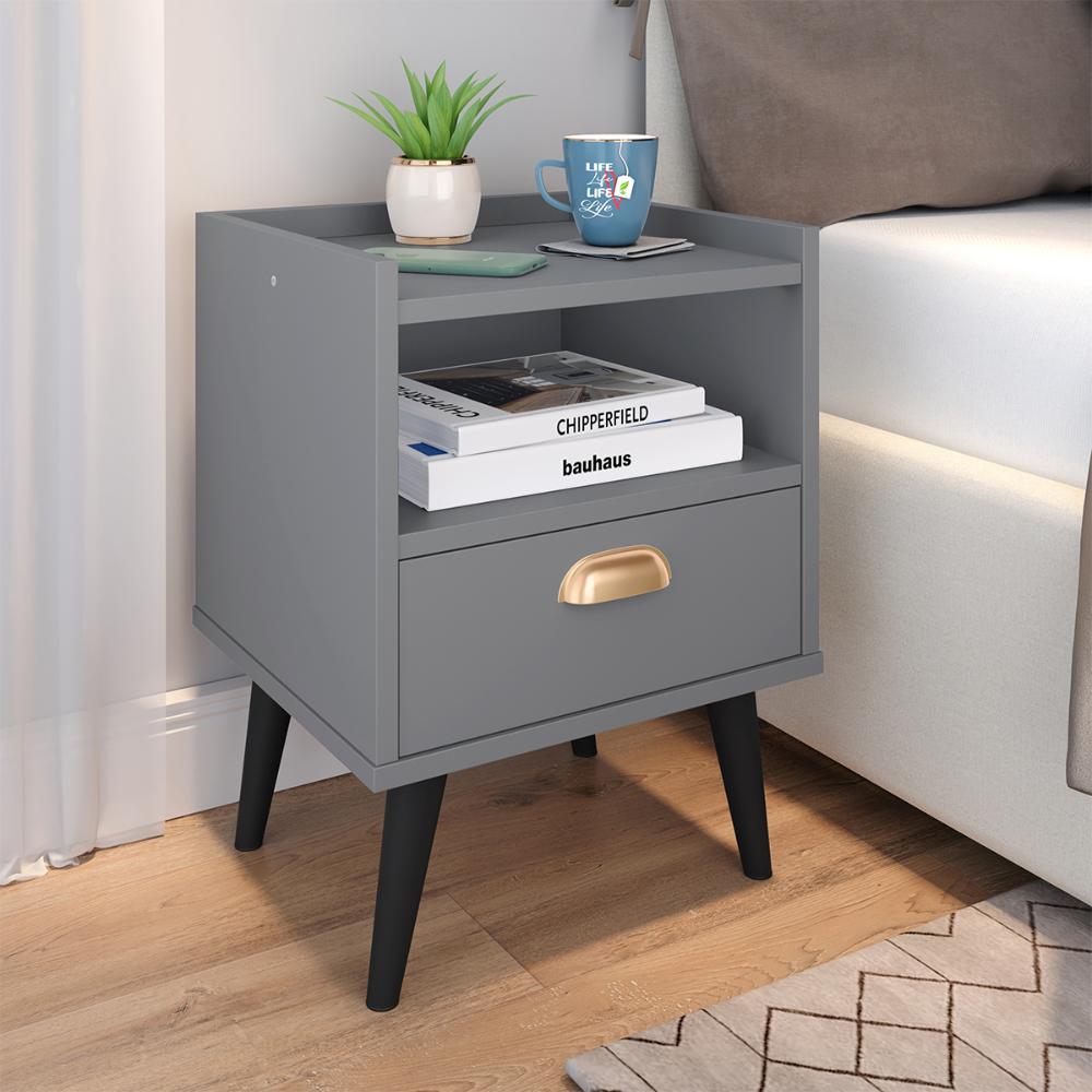 Jogo Quarto Completo Kit 2 Mesinhas Nicho Retrô Estilo Cinza e Cabeceira Suspensa Cama Box King Size 1.95 Bia Branco Corino - RPM Móveis