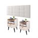 Jogo Quarto Completo Kit 2 Mesinhas Nicho Retrô Estilo Off White/Freijó e Cabeceira Suspensa Cama Box King Size 1.95 Bia Branco Corino - RPM Móveis