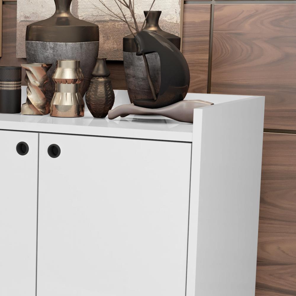 KIT APARADOR BUFFET RETRÔ 4 PORTAS DALLAS BRANCO E APARADOR BUFFET RETRÔ 3 PORTAS WOOD BRANCO