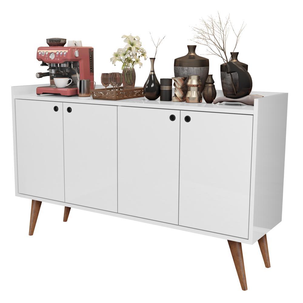 KIT APARADOR BUFFET RETRÔ 4 PORTAS DALLAS BRANCO E APARADOR BUFFET RETRÔ 3 PORTAS WOOD BRANCO