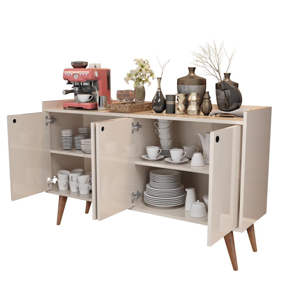 KIT APARADOR BUFFET RETRÔ 4 PORTAS DALLAS BRANCO E APARADOR BUFFET RETRÔ 3 PORTAS WOOD BRANCO