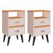 Kit 2 Mesas de Cabeceira Nicho Gavetas Puxador Concha Mesinhas Pequenas Canto Lateral Cama Quarto Retrô Classic New – Off White/Cinamomo- RPM