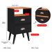 Kit 2 Mesas de Cabeceira Nicho Gavetas Puxador Concha Mesinhas Pequenas Canto Lateral Cama Quarto Retrô Classic New – Preto/Cinamomo - RPM