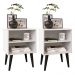 Kit 2 Mesinhas Apoio Lateral Cama Nicho Prateleira Pés Palito Jogo Mesa de Cabeceira Decoração Quarto Completo - Branco/Preto - RPM Móveis