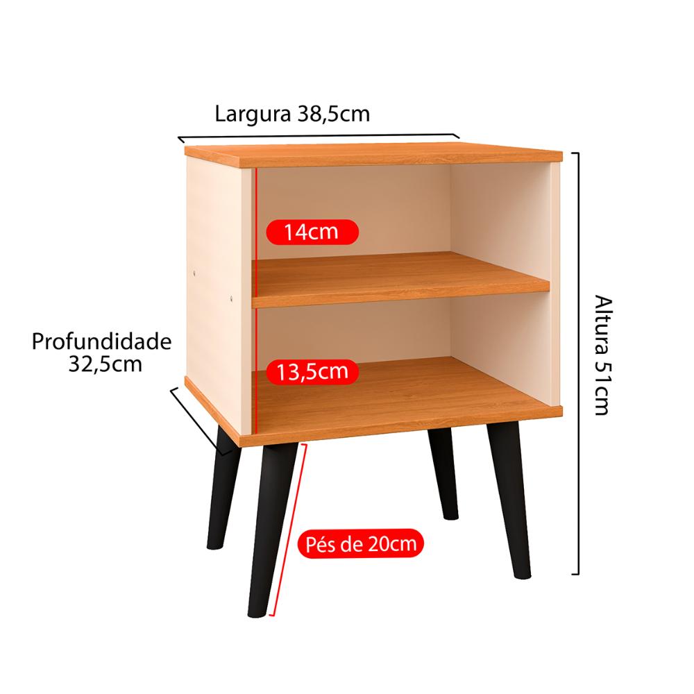 Kit 2 Mesinhas Apoio Lateral Cama Nicho Prateleira Pés Palito Jogo Mesa de Cabeceira Decoração Quarto Completo - Off White/Cinamomo - RPM Móveis
