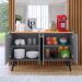 Kit 2 Mesinhas Cabeceira Estilo Retrô Branco 1 Gaveta Nicho Decorativo e Buffet Kiev Cantinho Café Cinza/Cinamomo - RPM Móveis