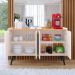 Kit 2 Mesinhas Cabeceira Estilo Retrô Branco 1 Gaveta Nicho Decorativo e Buffet Kiev Cantinho Café Off White/Cinamomo - RPM Móveis