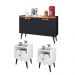 Kit 2 Mesinhas Cabeceira Estilo Retrô Branco 1 Gaveta Nicho Decorativo e Buffet Kiev Cantinho Café Preto/Cinamomo - RPM Móveis