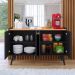 Kit 2 Mesinhas Cabeceira Estilo Retrô Branco 1 Gaveta Nicho Decorativo e Buffet Kiev Cantinho Café Preto/Cinamomo - RPM Móveis
