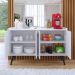 Kit 2 Mesinhas Cabeceira Estilo Retrô Cinza 1 Gaveta Nicho Decorativo e Buffet Kiev Cantinho Café Branco - RPM Móveis