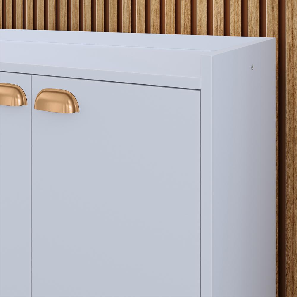Kit 2 Mesinhas Cabeceira Estilo Retrô Cinza 1 Gaveta Nicho Decorativo e Buffet Kiev Cantinho Café Branco - RPM Móveis
