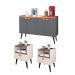 Kit 2 Mesinhas Cabeceira Estilo Retrô Off White/Freijó 1 Gaveta Nicho Decorativo e Buffet Kiev Cantinho Café Cinza/Cinamomo - RPM Móveis