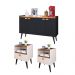 Kit 2 Mesinhas Cabeceira Estilo Retrô Off White/Freijó 1 Gaveta Nicho Decorativo e Buffet Kiev Cantinho Café Preto/Cinamomo - RPM Móveis
