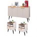 Kit 2 Mesinhas Cabeceira Estilo Retrô Off/Freijó 1 Gaveta Nicho Decorativo e Buffet Kiev Cantinho Café Off White/Cinamomo - RPM Móveis