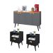 Kit 2 Mesinhas Cabeceira Estilo Retrô Preto 1 Gaveta Nicho Decorativo e Buffet Kiev Cantinho Café Cinza/Cinamomo - RPM Móveis