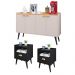 Kit 2 Mesinhas Cabeceira Estilo Retrô Preto 1 Gaveta Nicho Decorativo e Buffet Kiev Cantinho Café Off White/Cinamomo - RPM Móveis