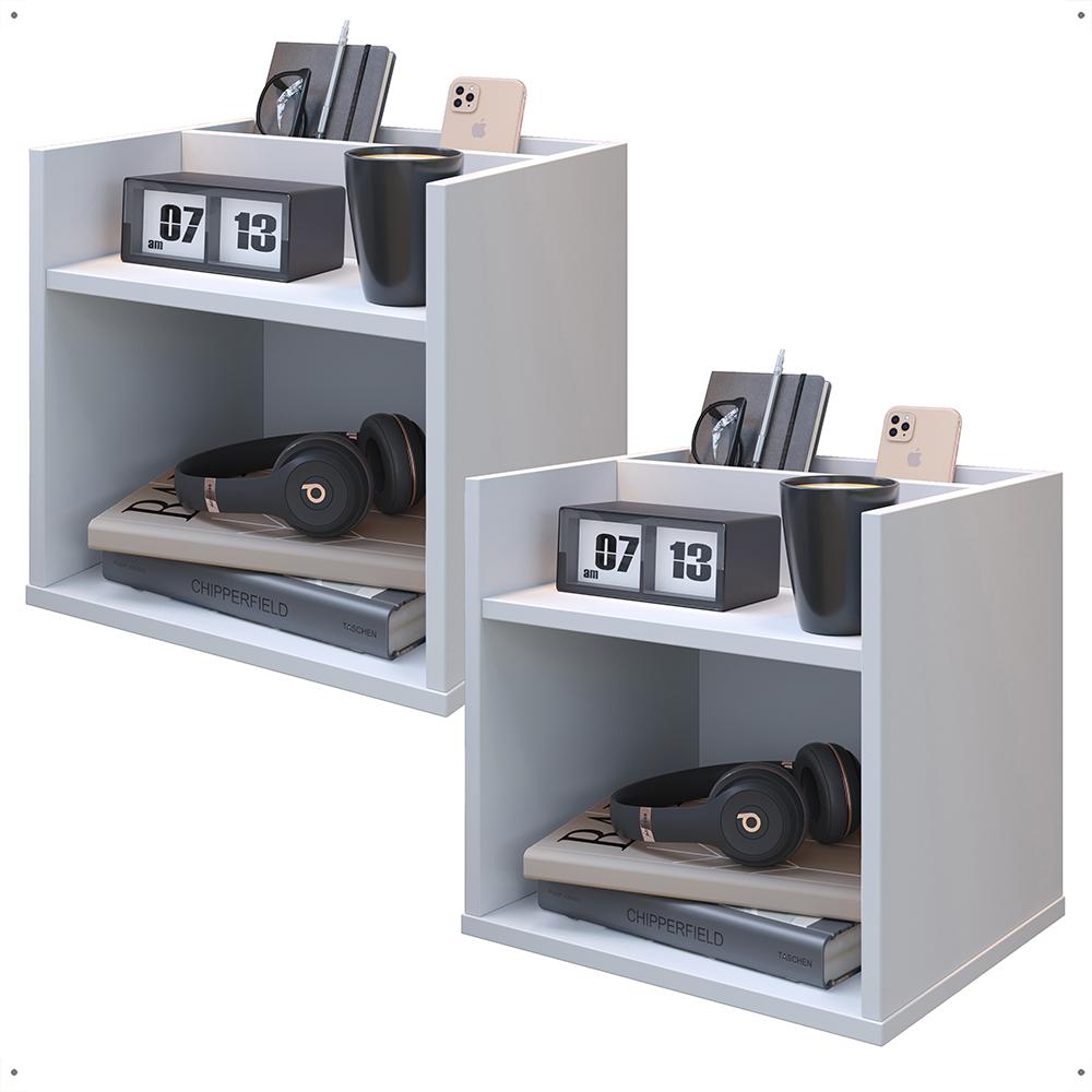 Kit 2 Mesinhas Decorativas Quarto Mesa de Cabeceira Madri Suspensa Divisória Organizadora Nicho - Branco - RPM Móveis